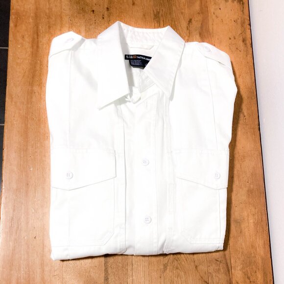 Mens uniform long sleeve shirt zip closure button down L White - Picture 15 of 15